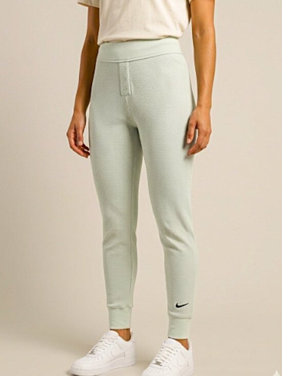 Nike Pants - NIKE Slim Fit High Rise Full Length Light Sage Green Waffle Knit Jogger--NWT--L